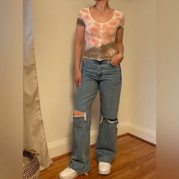 Tie Dye Button Up Scoopneck Top - Picture 2 of 7